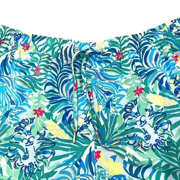 LILLY PULITZER Katia Shorts Blue Green Tropical print Pull On Style Size L - Picture 3 of 8